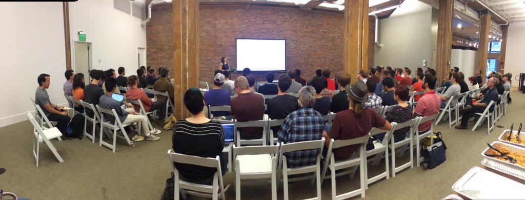 seattlejs's tweet image. ;@marcysutton talkin&apos; #A11ywins at @seattlejs tonight.