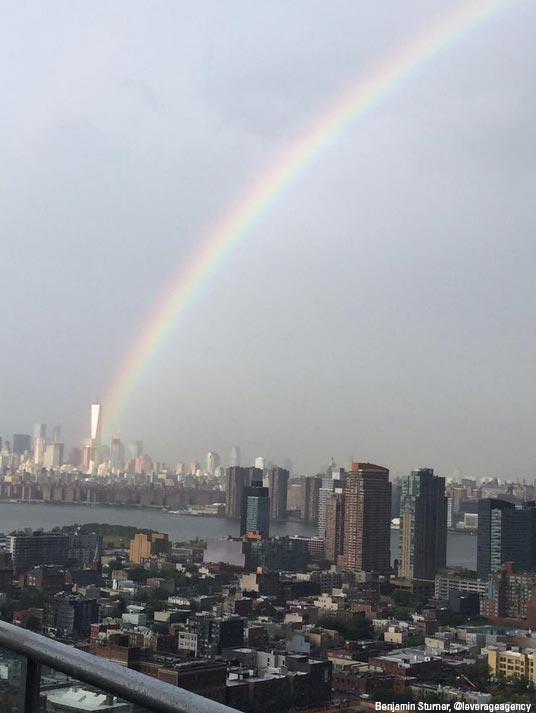 FoxNews's tweet image. NYC resident @leverageagency captured images of a rainbow over the Freedom Tower a day before 9/11 anniversary.