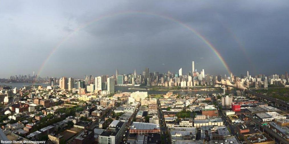 FoxNews's tweet image. NYC resident @leverageagency captured images of a rainbow over the Freedom Tower a day before 9/11 anniversary.