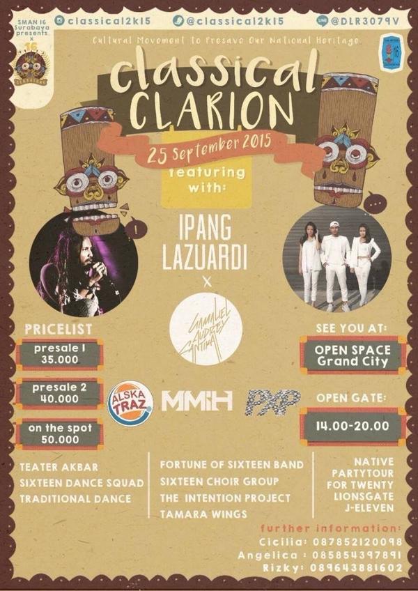 #AgendaSURABAYA Yuk dtng rame2 #ClassicalClarion2015 by SMAN16 25Sept 087852120098 <a href="/GrandCitySBY/">Grand City Surabaya</a> @classical2k15