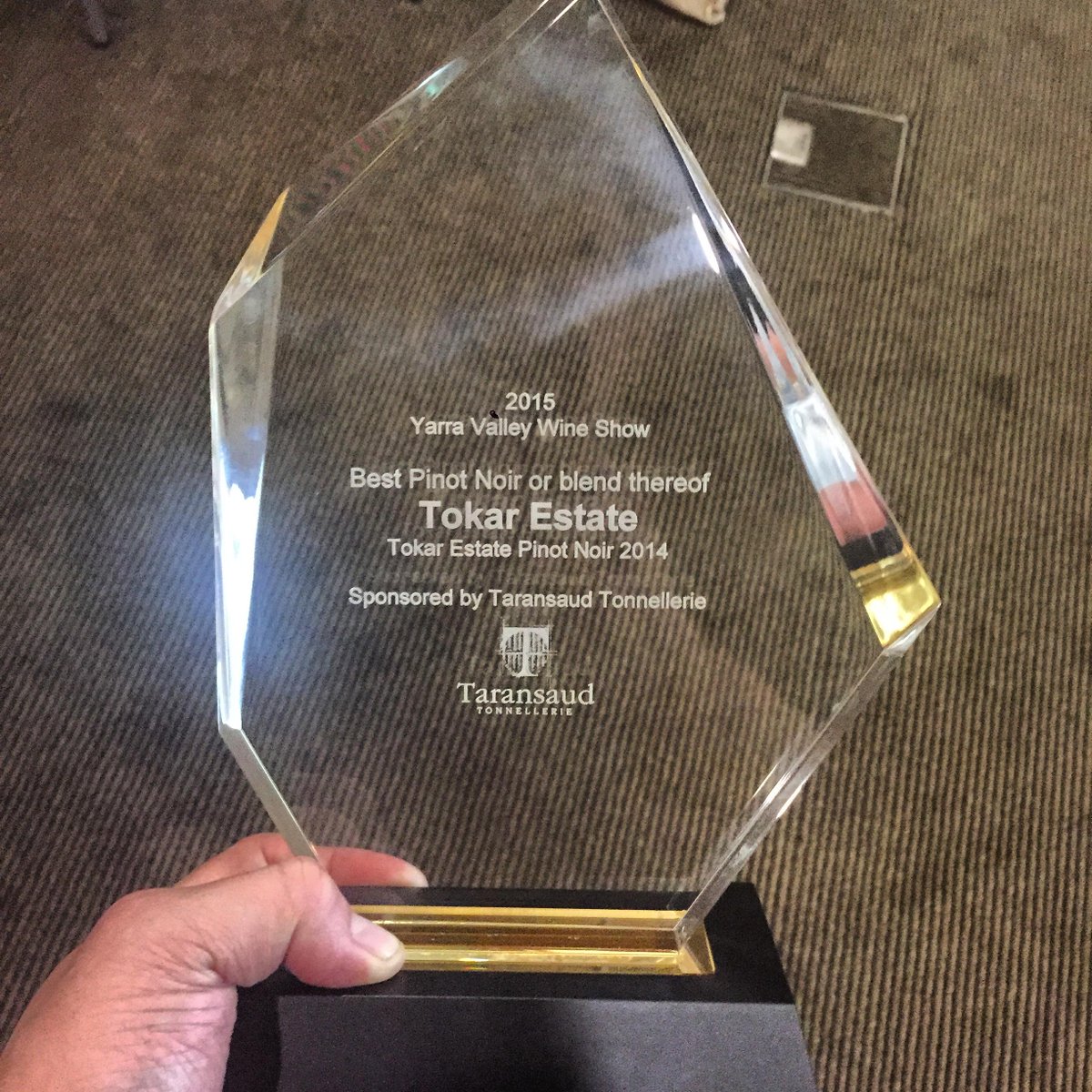 2015 YV Wine Show winners of the Gold medal and Trophy for best Pinot Noir #tokarestate #yarravalley #yvwineshow2015