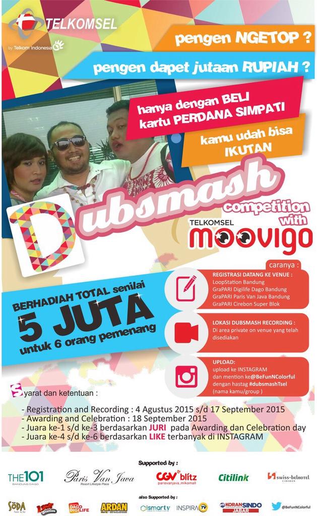 Ayo ikutan dubsmash competition hadiah sampai jutaan rupiah,  datang aja ke grapari telkomsel <a href="/BeFunNColorful/">Be Fun N Colorful</a>