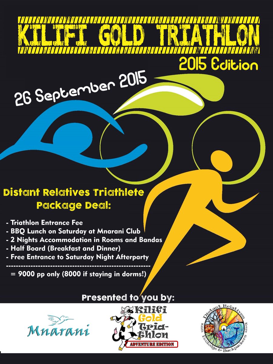 KilifiTriathlon's tweet photo. Take advantage of the great accommodation deal and make a triathlon weekend out of it @KilifiEcoLodge #KGoldEdition http://t.co/1uOWama0Ro