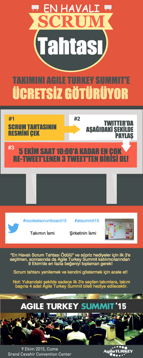 AgileTurkey's tweet photo. En havalı Scrum tahtanı twitterda paylaş, takımınla #atsummit15'e katılma şansı yakala!.. #coolestscrumboard15 http://t.co/tfGHuXepb6