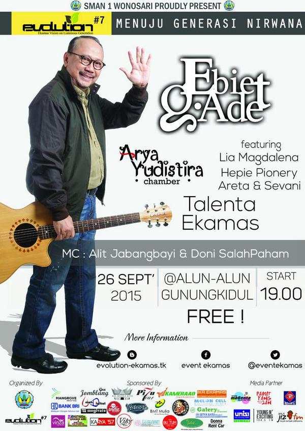 magentaradio's tweet photo. Evolution#7 | 26 September 2015 | with Ebiet G Ade | at Alun Alun Kidul Wonosari | FREE | More @EventEkamas http://t.co/jgVDAHKZzg