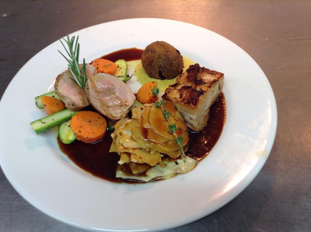 Three way pork belly, pork tenderloin, black pudding specials board tonight, #friday fun #yummy