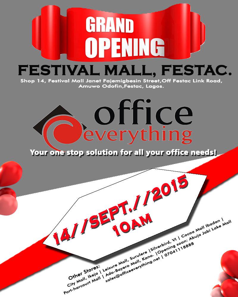 oenigeria's tweet photo. New outlet at Festival Mall Festac! Come celebrate with us as your best price store kicks off on the 14th September. http://t.co/eijzHTJy7Q