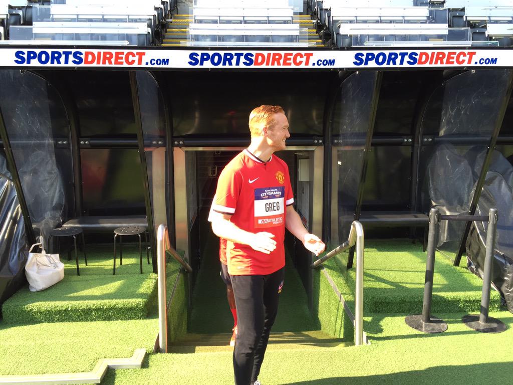 Moves like Farah: Greg Rutherford and Mo Farah's kick-about at the Great North Run launch at St James' Park.
