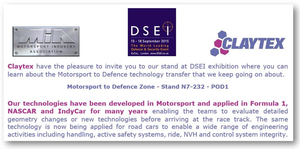 ClaytexDymola's tweet photo. @ClaytexDymola @DSEI_event Motorsport2Defence @MIAmotorsport showcasing #Dymola #Reqtify #SystemsEngineering @3DS_UK http://t.co/zUs9cAwzzb