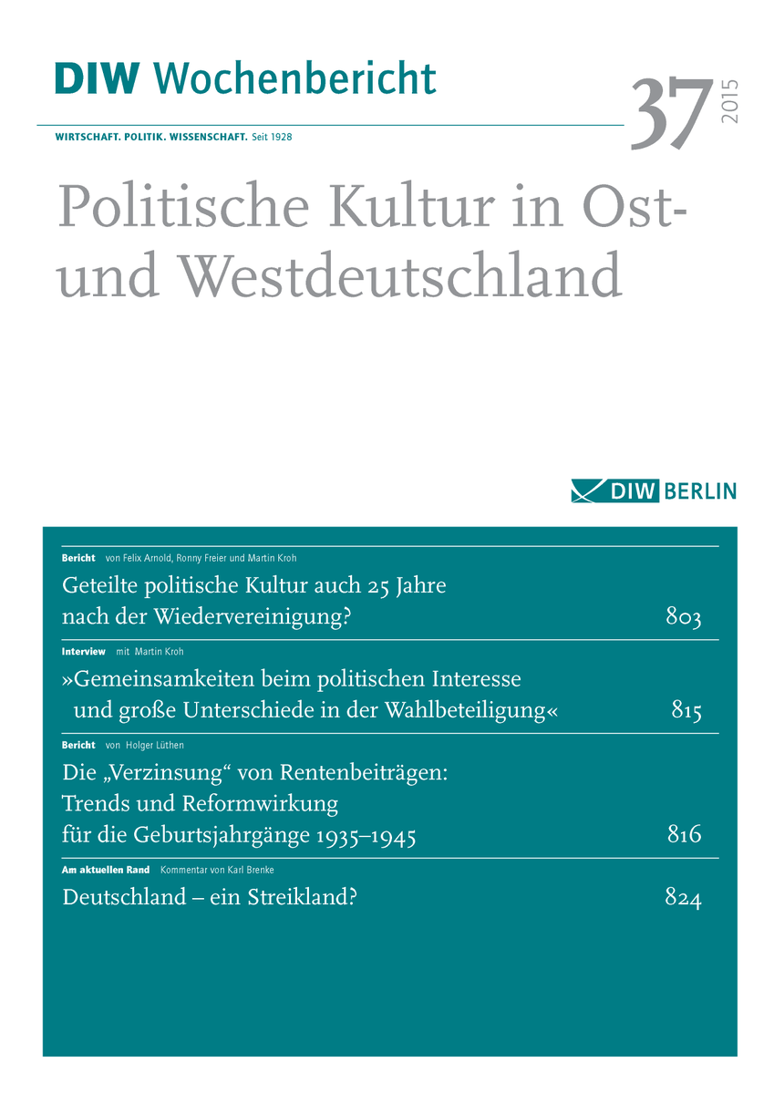 DIW Wochenbericht #37 als #Ebook: #PolitischeKulturen nach #25JahreEinheit #Renten #Streik diw.de/sixcms/detail.…