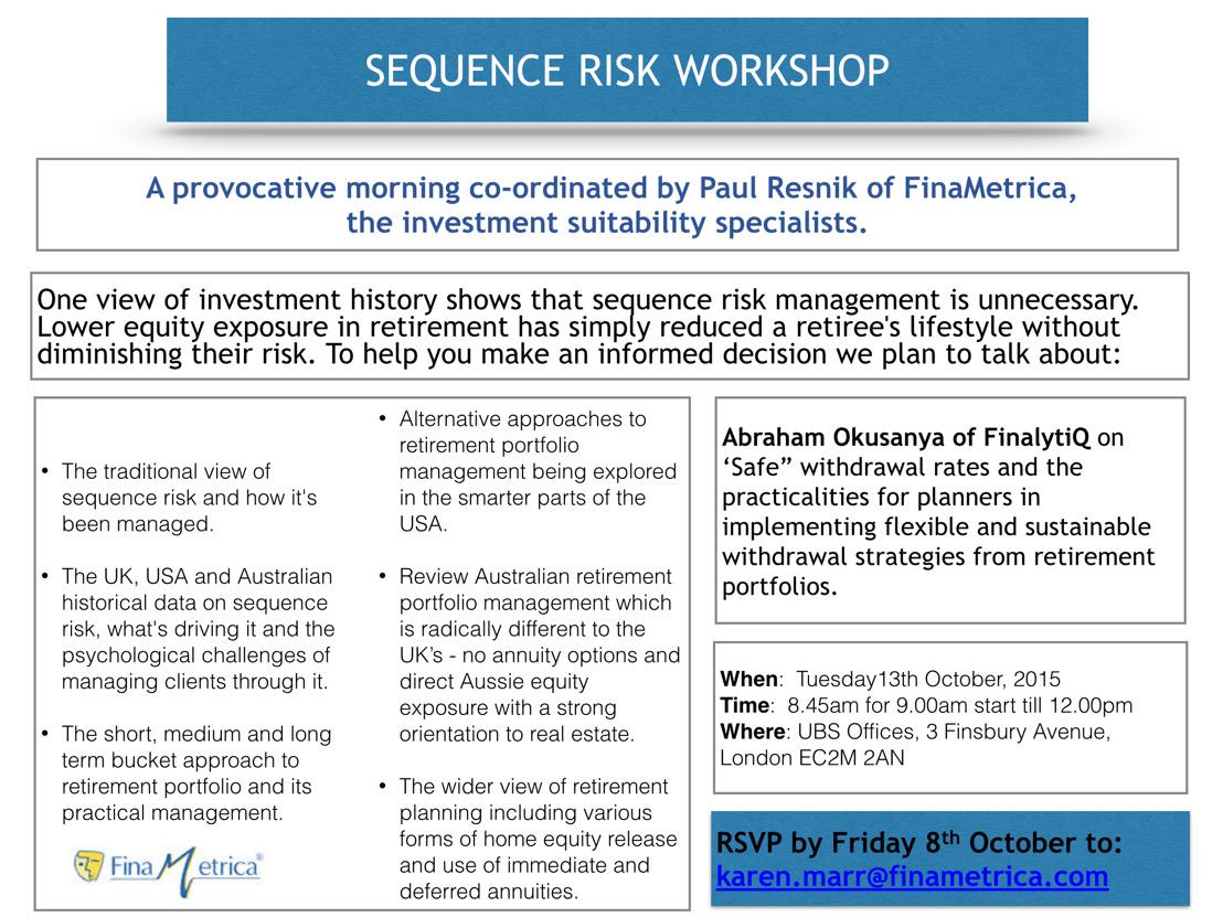 paulresnik's tweet photo. I haven't been overwhelmed by retweets for our sequence risk w'shops. Can those on Twitter please try a little harder http://t.co/YqE1vKojfO