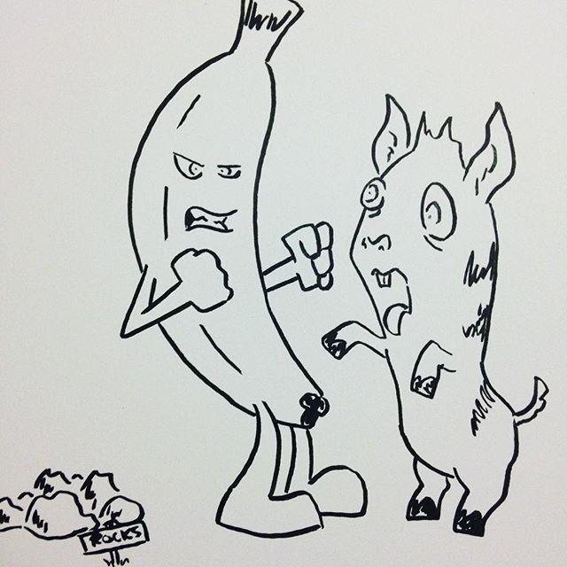 donovanscherer's tweet photo. A banana fighting a goat.
Next to some rocks.
#breakfastdoodle #freeforall #banana #goat #… http://t.co/sxTtqfVuvb http://t.co/HCYbp8m4HU