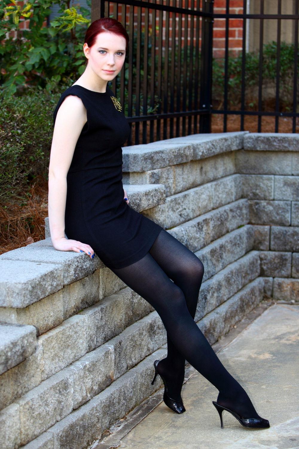 Legwear Fashion on X: Black dress, pantyhose and heels 