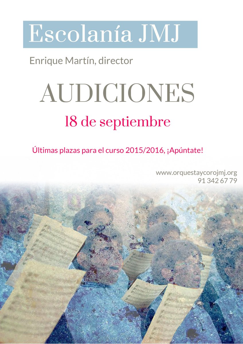 Queda 1semana xa ls audiciones d Escolanía JMJ!!apúntate en orquestaycorojmj.org (d 7-14años).Kedan pocas plazas!