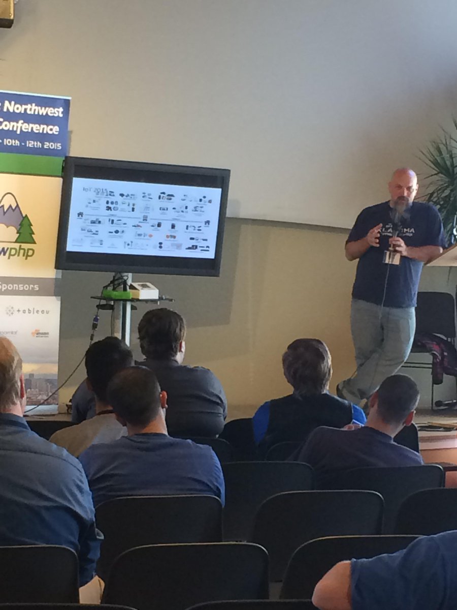 CalEvans's tweet image. The one and only @joshholmes speaking at #pnwphp