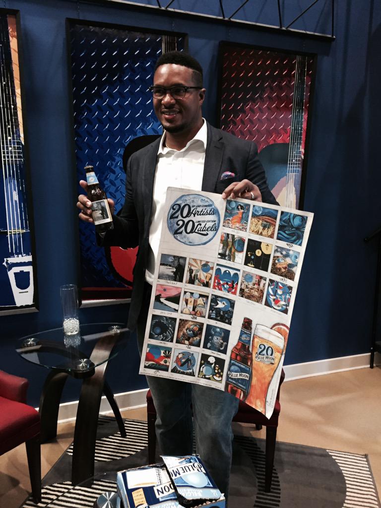 PRLadyKari's tweet photo. Look for the work of this artist  on Blue Moon beer labels and in the movie Barber Shop 3! http://t.co/WMWS5mANOs
