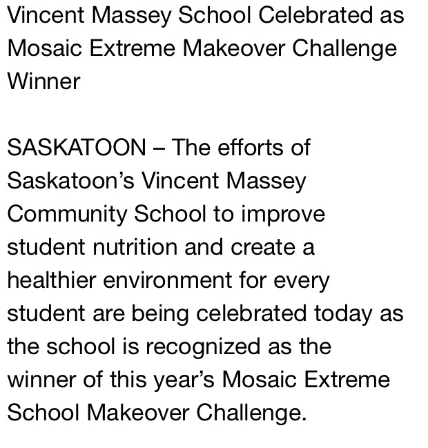 StoonPubSchools's tweet image. Vincent Massey School celebrates this morning as winner of Mosaic Extreme School Makeover. Congratulations! #spslearn
