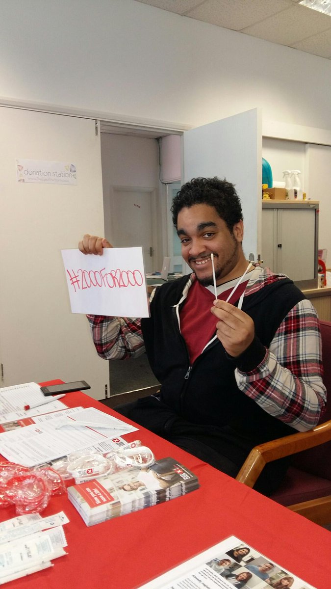 DKMS_uk's tweet photo. A new potential donor at @TEotS_UK today! We're going to register #2000for2000 for #BloodCancerAwarenessMonth! http://t.co/KdxYGFkG16