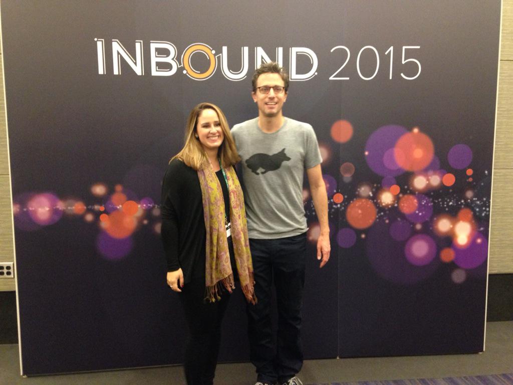 ESM_Digital's tweet photo. #HigherEdGeeks, Alyssa and Lindsay, are geeking out over meeting @BuzzFeed's @peretti! #INBOUND15 http://t.co/3kkYt6TxTP