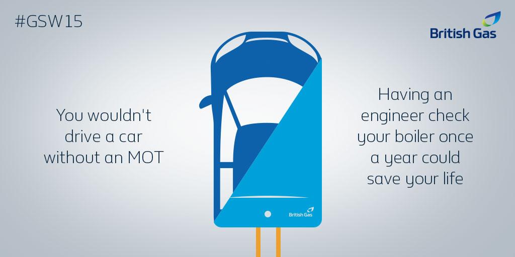 BritishGas's tweet photo. Shift your safety checks up a gear: just one boiler check a year can save your life #GSW15 http://t.co/3Ol2lLu683