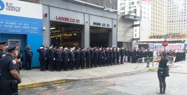 FDNY's tweet image. Members of #Engine10 &amp;amp; #Ladder10 observe the first moment of silence today.