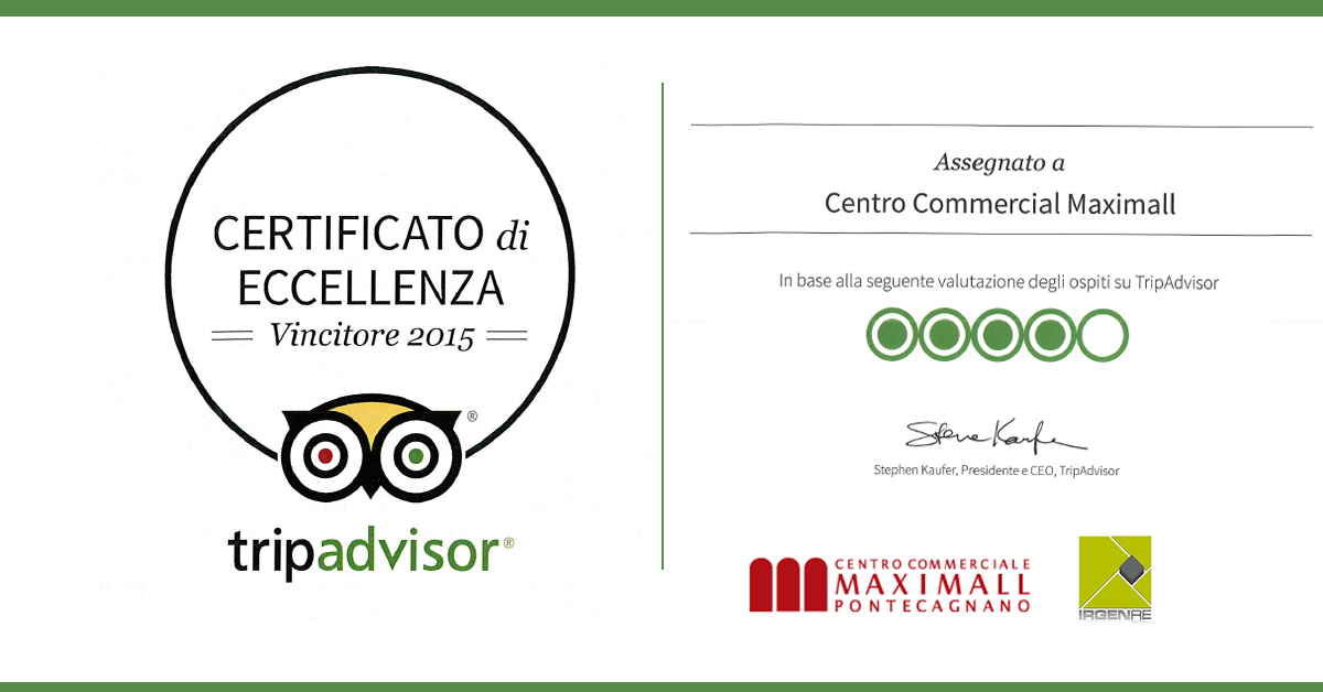 irgenre's tweet photo. Il Centro Commerciale Maximall​ ottiene il "Certificato di Eccellenza Tripadvisor 2015" → http://t.co/W3mD8O10Dk http://t.co/3KtzjjH1Bw