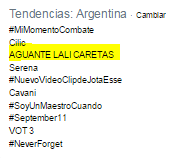 PlatensesDe_LE's tweet photo. AGUANTE LALI CARETAS ocupa el tercer lugar en tendencias argentinas ❤️😘👏🏻👏  @laliespos @LaliMusica http://t.co/bfzAb4ewzO