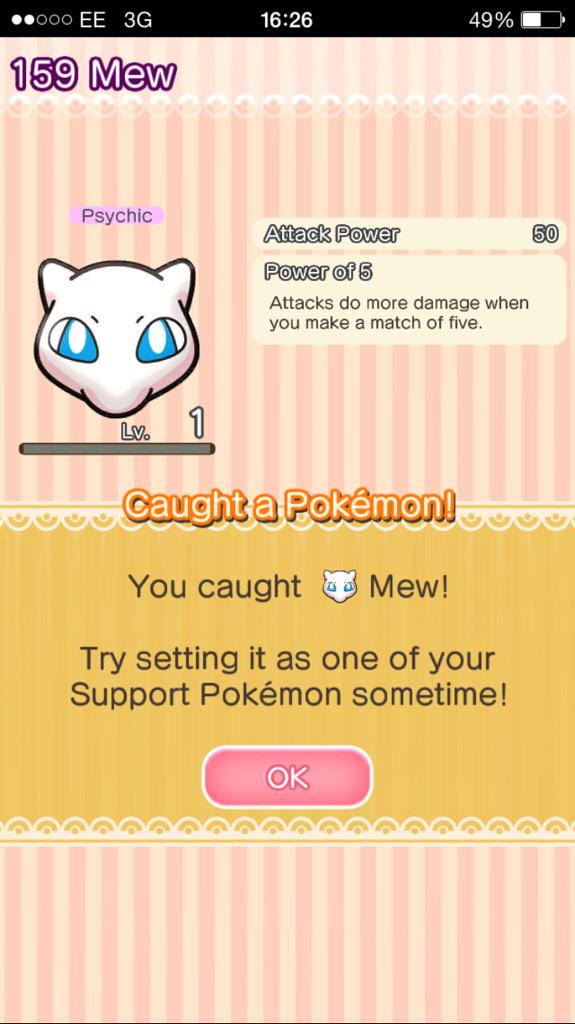 scubaants's tweet photo. #Pokemon #PokemonShuffle #pokemontcg caught Mew! http://t.co/b2XrVfa67V