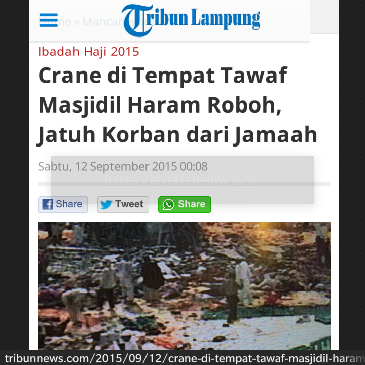 INDONESIAinLOVE's tweet photo. Baru saja, Jamaah Haji Indonesia Meninggal akibat Crane di Masjidil Haram Roboh Mekkah #PrayForMekkah #PrayForJamaah http://t.co/bVECNE9pUv