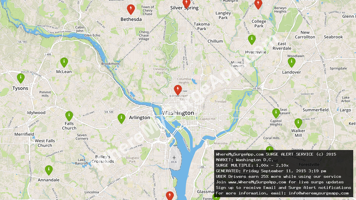 WhereMySurgeApp's tweet photo. Money to be made in Washington D.C. #UberPartners - it's SURGING! #ridesharing #Uber_DC #WashingtonDC http://t.co/wIpqJhtkWS