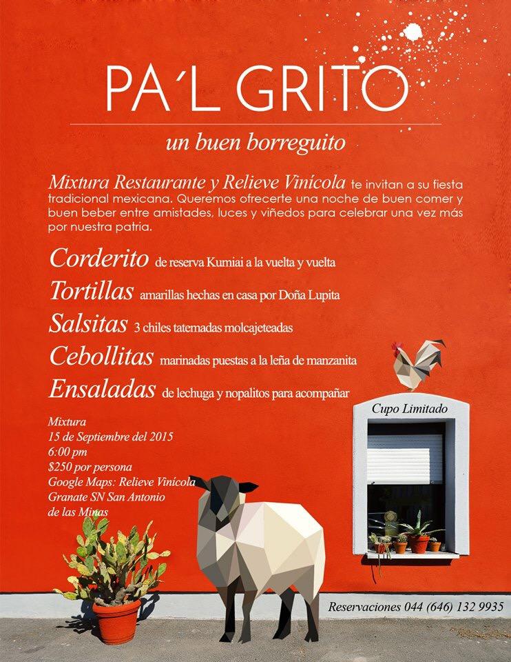 mixturamixtura's tweet photo. Ven a disfrutar de una noche mexicana este #15DeSeptiembre en @RelieveVinicola y #Mixtura #Borrego #Musica #Viñedos http://t.co/E4l9EZ2vui