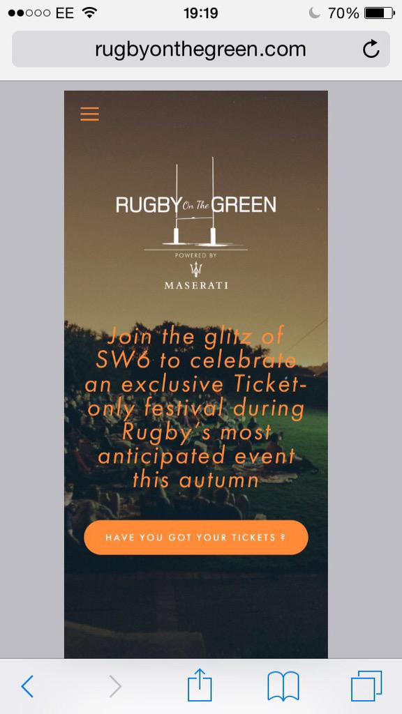 fjvilliers's tweet photo. Cheer on #EnglandRugby at @RugbyOnTheGreen Powered By @MaseratiGB - Tickets http://t.co/qhjp46fNyW http://t.co/BYaO7gyUgN