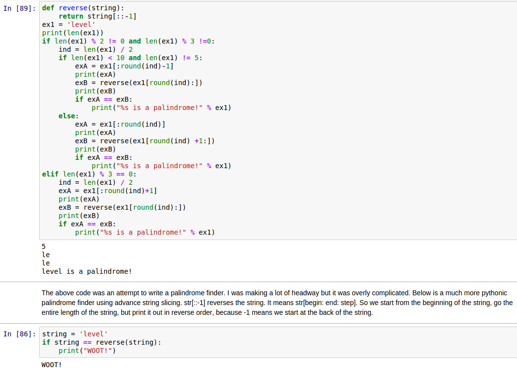JvCode's tweet image. This is why we need #ironcoder and @CodeNewbies. #Python #Palindrome #TwoAnswers #OneSolution