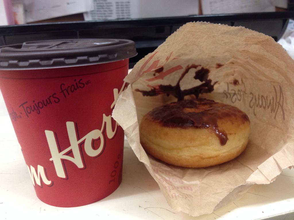 shall28's tweet image. Disappointed with my morning donut from @TimHortons with the topping all stuck to the bag 👎😞