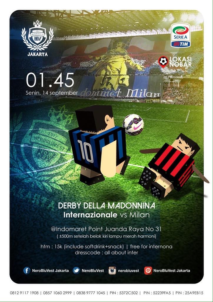 NeroBluVest's tweet photo. Nobar INTER vs milan |Senin,14/09 |OG 00.00 WIB|KO 01.45 WIB |15k | @IndomaretPoint Juanda No. 31 @infosuporter http://t.co/NayvnqmxnT