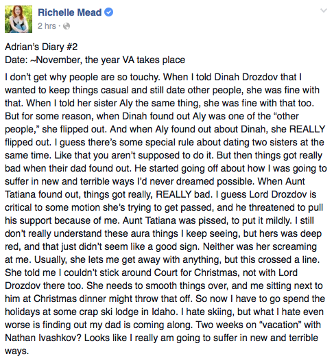 2nd entry from #AdriansDiary! Thanks <a href="/RichelleMead/">Richelle Mead</a>!