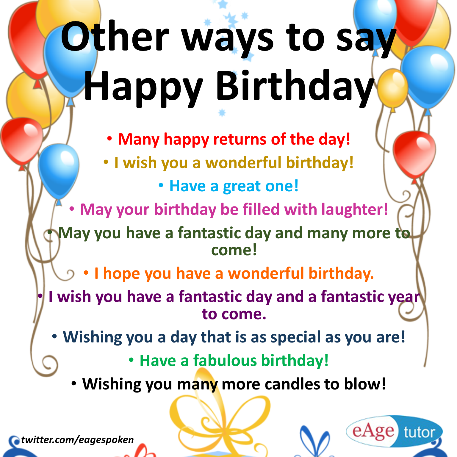 Eage Spoken English Other Ways To Say Happy Birthday Wish You A Wonderful Birthday Http T Co 7fjuwbir5n Twitter