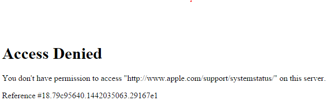 grrrl's tweet image. Access denied on a URL containing #systemstatus is somewhat amusing, though.  #apple