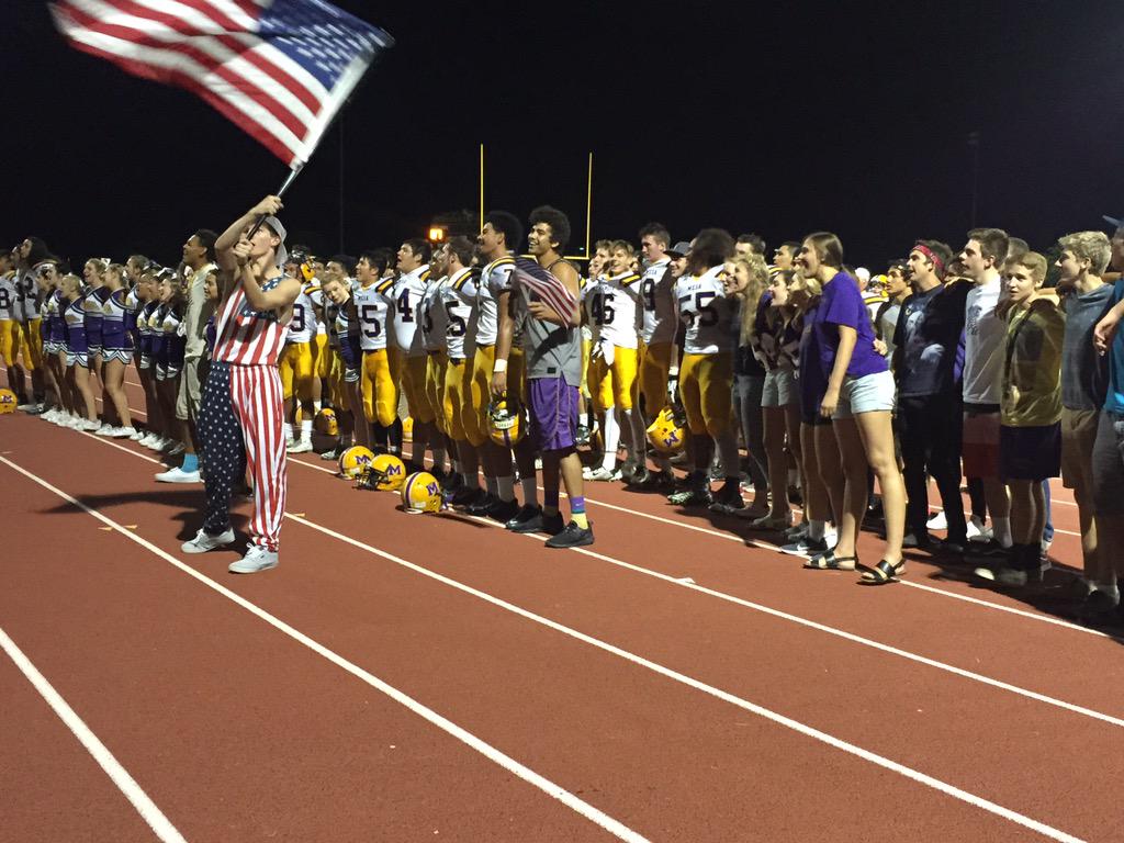 MsShanie's tweet photo. @mesafootball15 #respect911 #mesahighpride #CarryOn! Great win guys! http://t.co/6GjV6ETaci