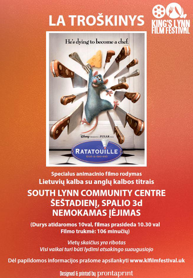 @LoveKingsLynn Free screening of Ratatouille in Lithuanian with English subtitles. #KingsLynnFilmFest October 3