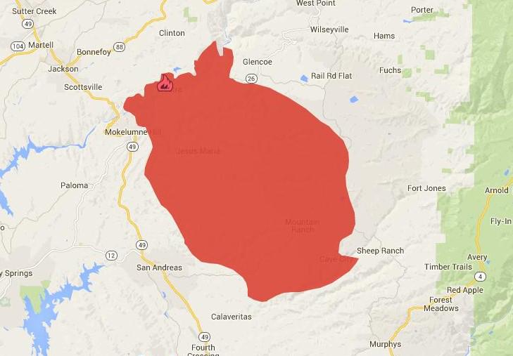 Map: Area affected by the Butte fire in California's Amador and 