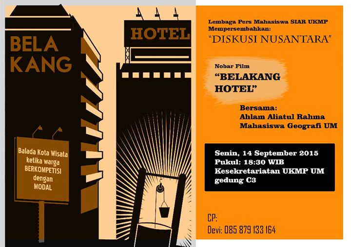 Nobar+Diskusi Film "Belakang Hotel".GRATIS utk UMUM!  <a href="/STKAsriKusuma/">STK Asri Kusuma</a> <a href="/basket_UM/">UABB UM</a> <a href="/UABV_UM/">UABV_UM</a> <a href="/KSRPMI_UM/">KSR PMI Unit UM</a> @Sschildmalang