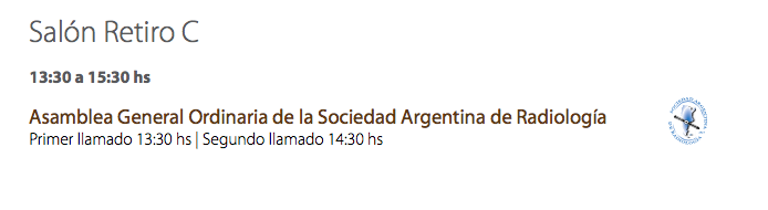 CarCongreso's tweet photo. CAR2015 - Sábado 12
Salón Retiro C 13:30 a 15:30 hs
Asamblea General Ordinaria de la SAR
#radiologiacar2015 http://t.co/JxQmtz9MsT