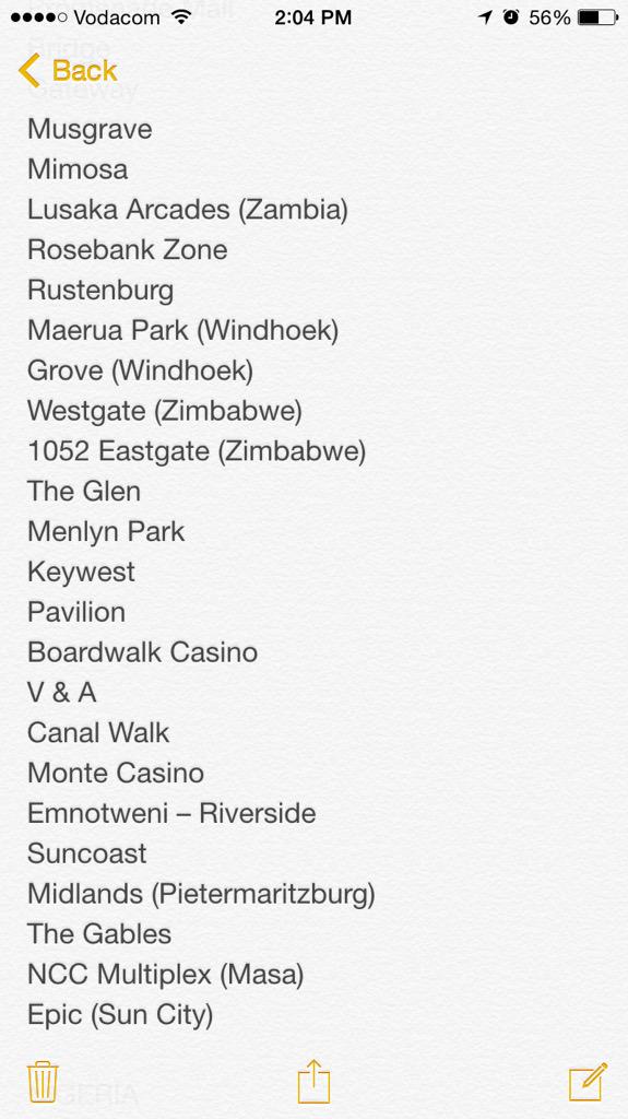 TshepoNDitshego's tweet photo. @HK_Koketso91 @MapsMaponyane @NomzamoMbatha @sterkinekor here are all the places where @SweetSomethingz is playing. http://t.co/5RYUQ372Z3