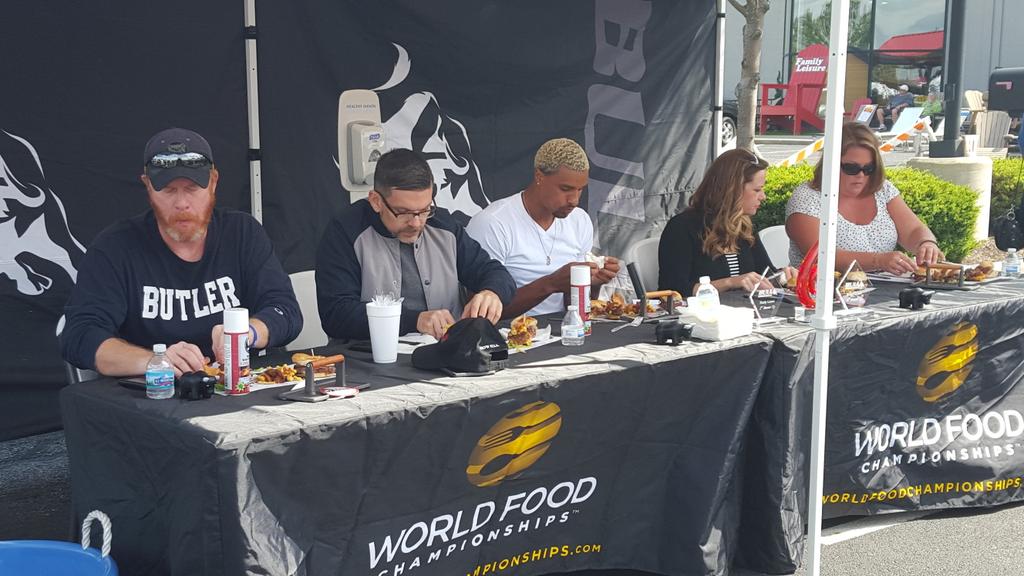gingerk1972's tweet image. The judging has begun at Bull Burger Battle with Pacers George Hill as one of the judges.