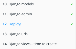 EvaGantz's tweet image. Officially halfway through #djangogirls tutorial. Going to try deploying—wish me luck! #codebuddies