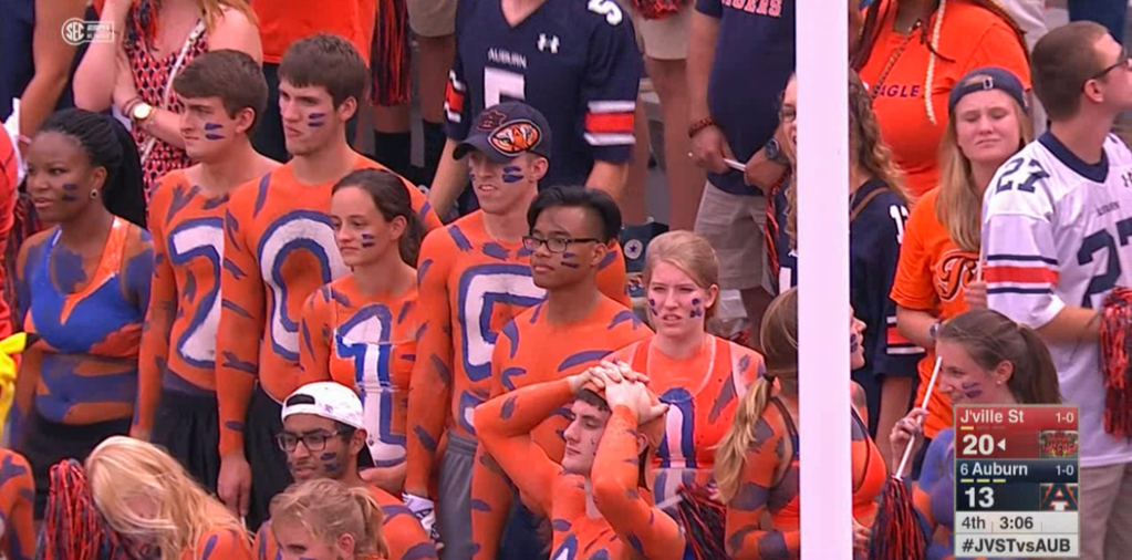 espn's tweet photo. The look on your face when your SEC school is losing to a 41-pt underdog from the FCS.

WATCH: http://t.co/07GP3P81CV http://t.co/vZljgniLQD