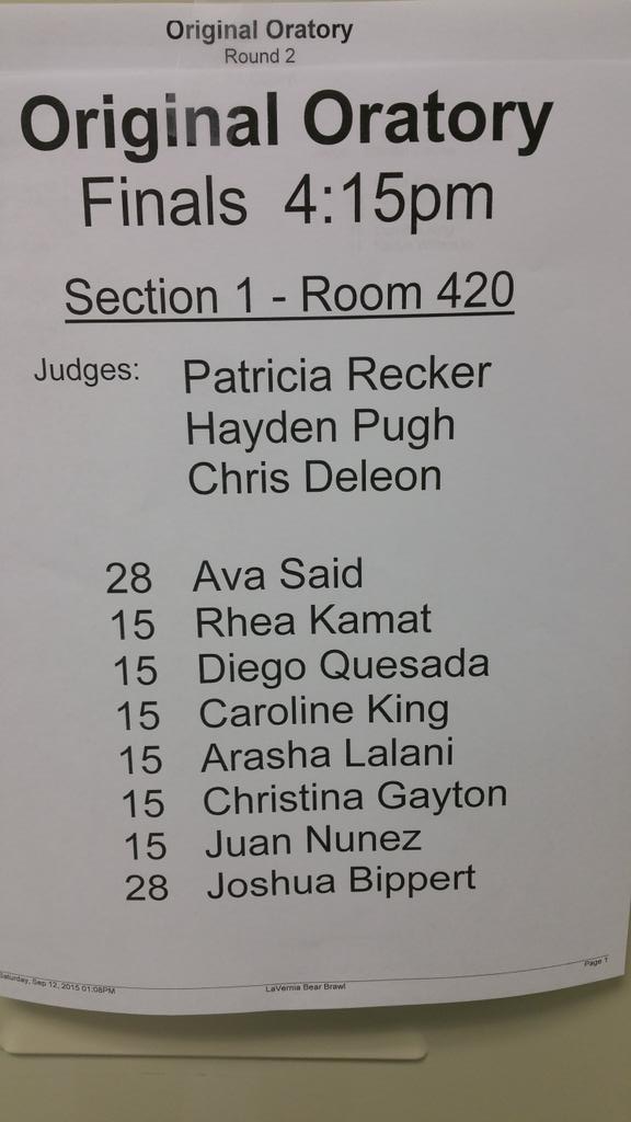 wcinterp's tweet photo. La Vernia Tournament Oratory Finals! Congrats Ava and Josh! #WCInterp @ilovemychargers http://t.co/O8ASxfdxvr
