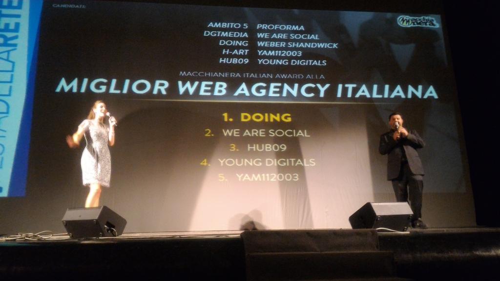 festadellarete's tweet photo. Uno dei premi più ambiti dei macchianera italian Awards, miglior web Agency Italiana, va a @doing #FDR15 #MIA15 http://t.co/mzLmm1sBe8