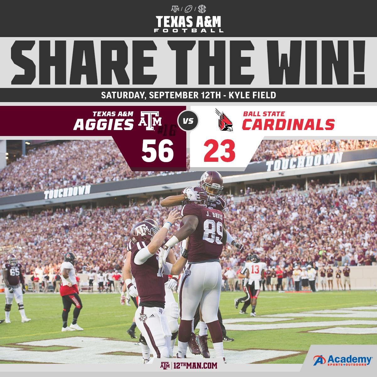 AggieFootball's tweet photo. 2-0 #12thMan #BALLvsTAMU 

pres. by @Academy http://t.co/BUYJS4Cwwa